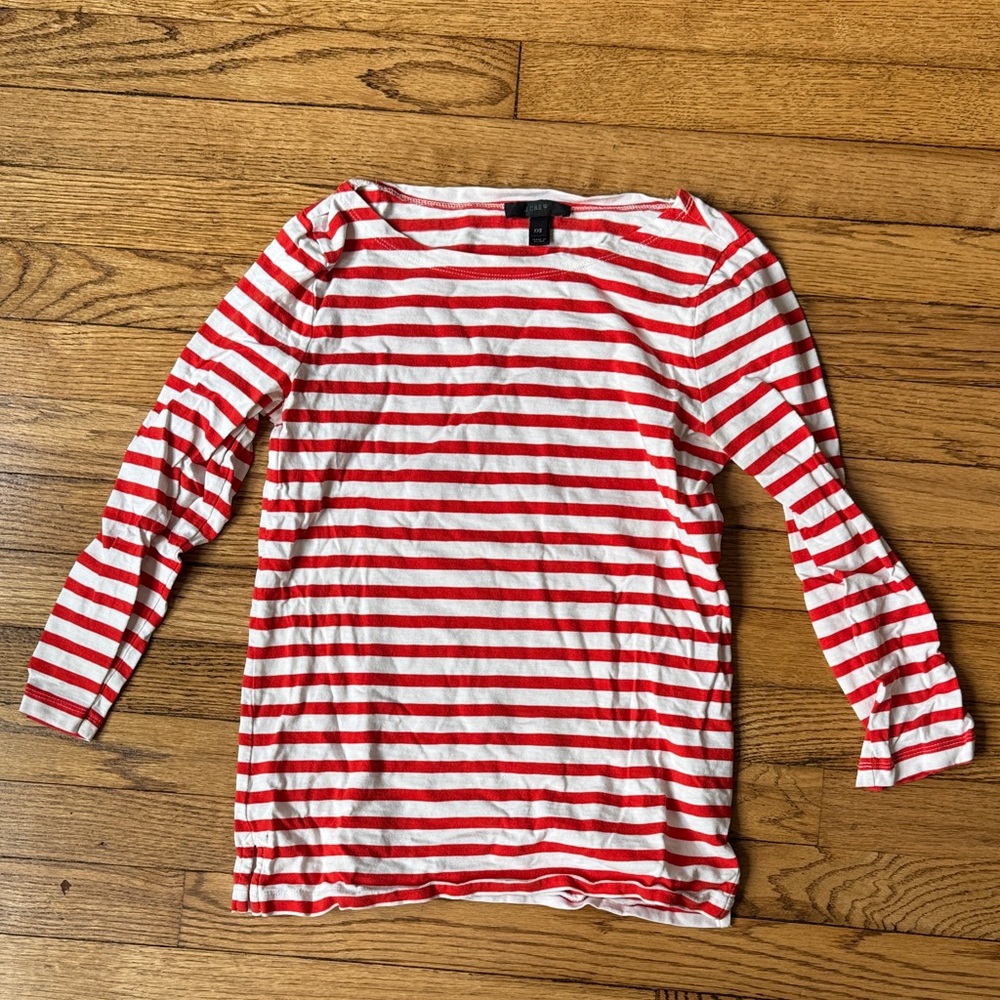 Red Orange and White Striped Long Sleeve Top